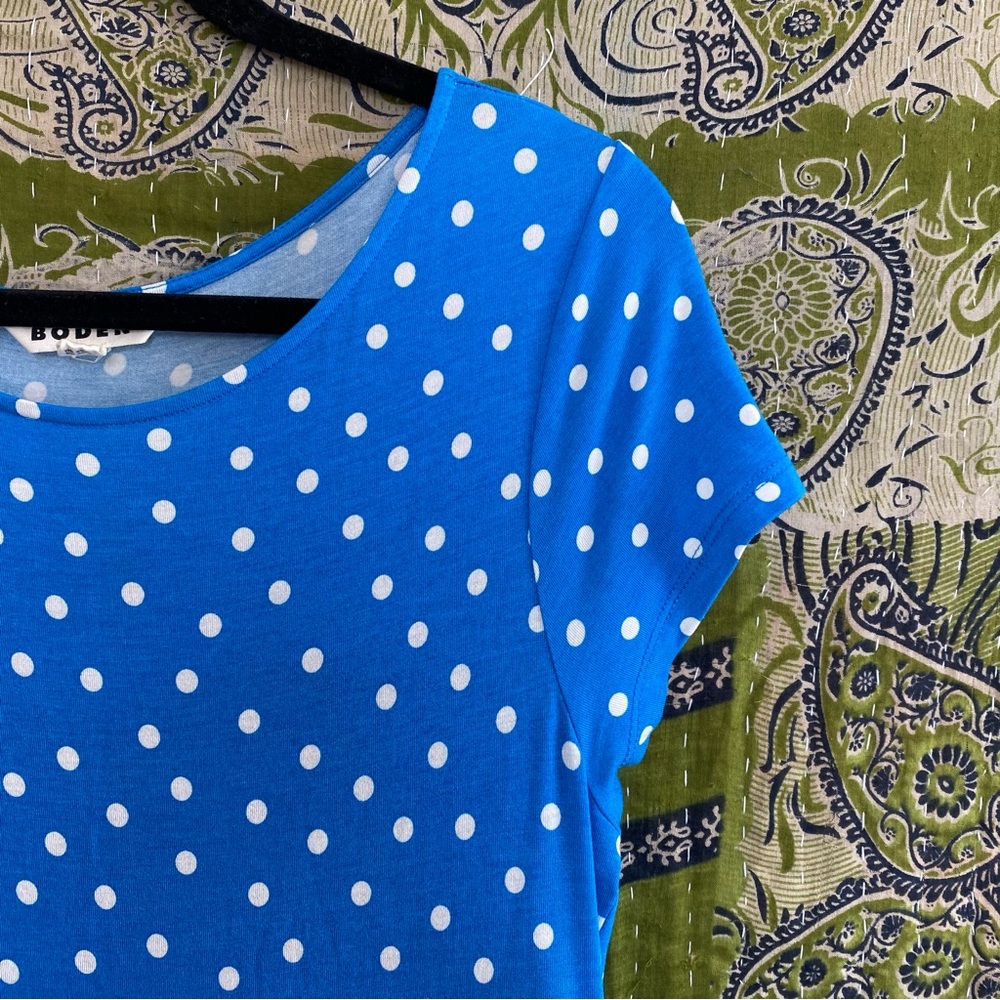 Boden Blue/ White Polka Dot Amelie Jersey Knit Midi Dress Size 8 Buyer Favorite - Picture 6 of 15